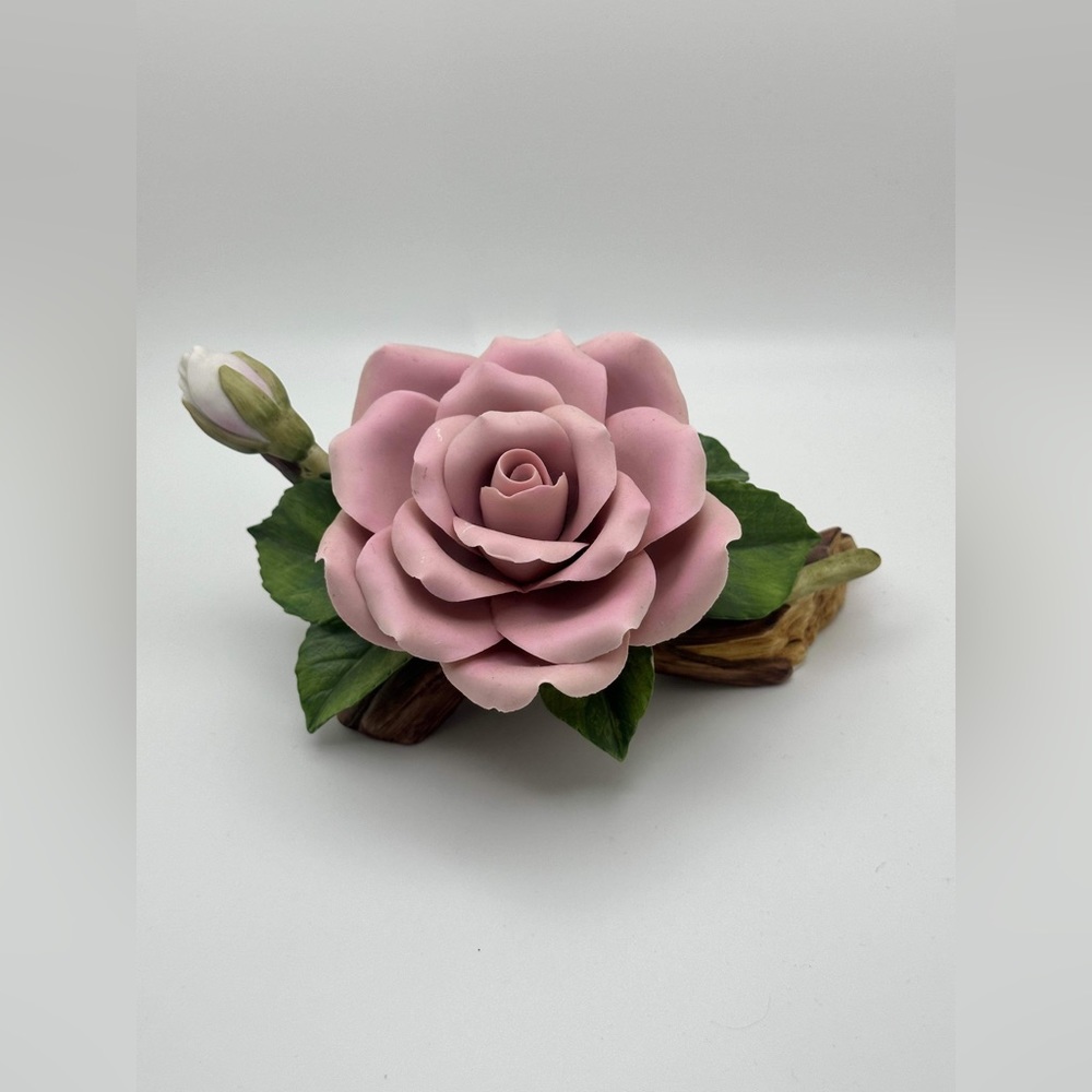 Andrea by Sadek Porcelain Pink Rose & Bud on Branch Flower Figurine 1984